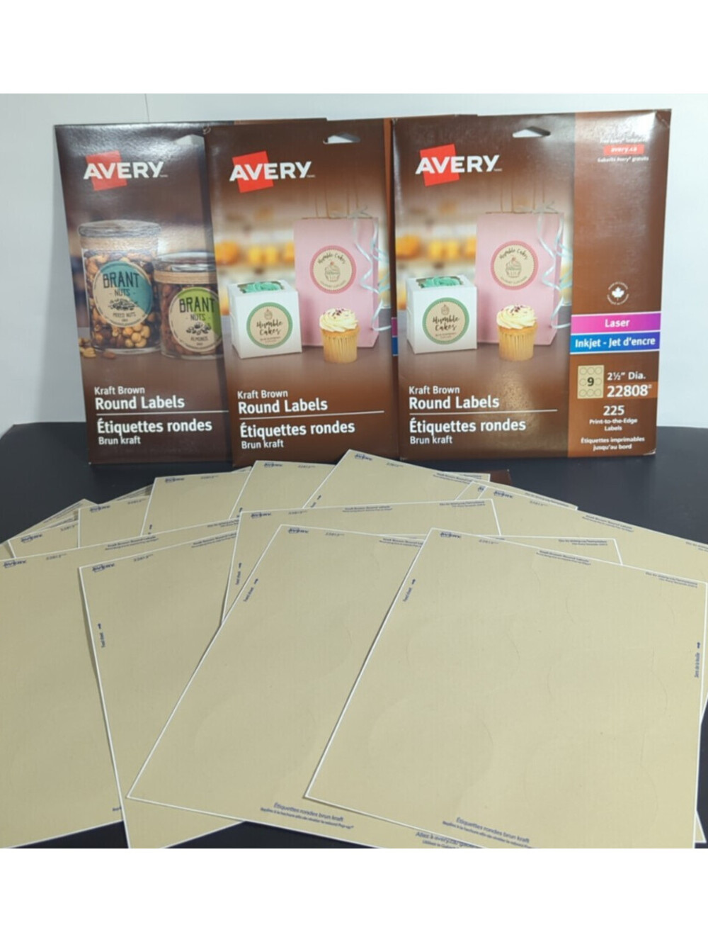 Avery Kraft Brown Round Labels Variety Pack 22813 & 22808 Laser/Inkjet 4 Packs